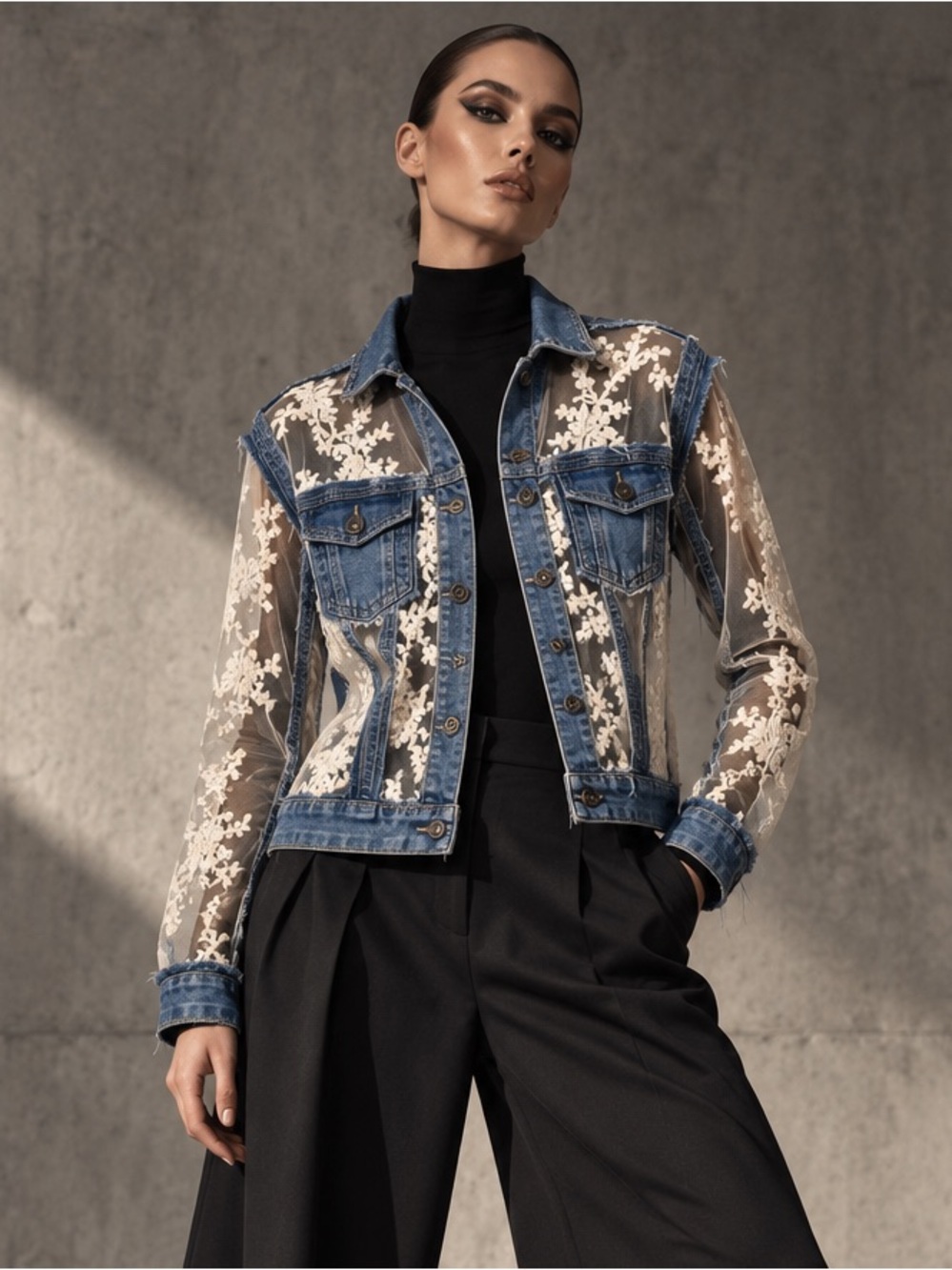 Gracia Denim and Lace Jean Jacket